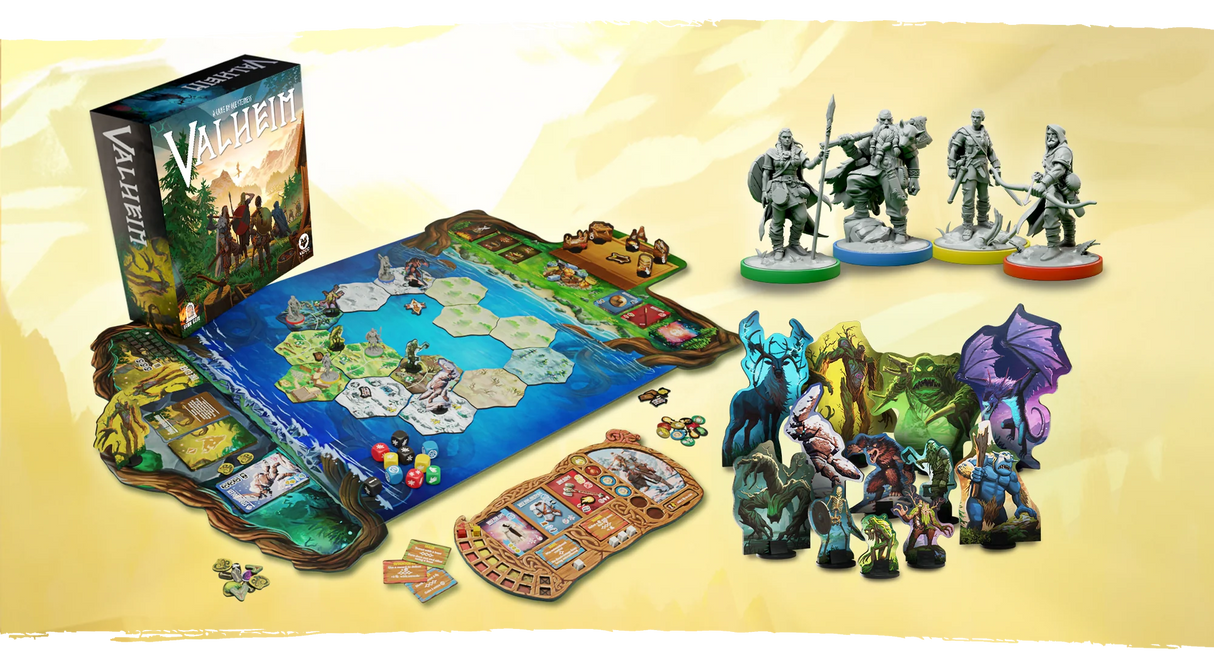 Valheim - Standard Edition board game components and game board