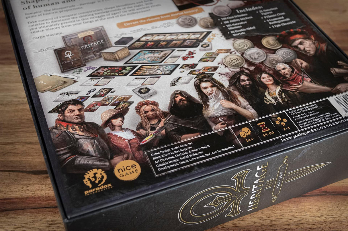 Vampire the Masquerade Heritage card deck and gameplay elements