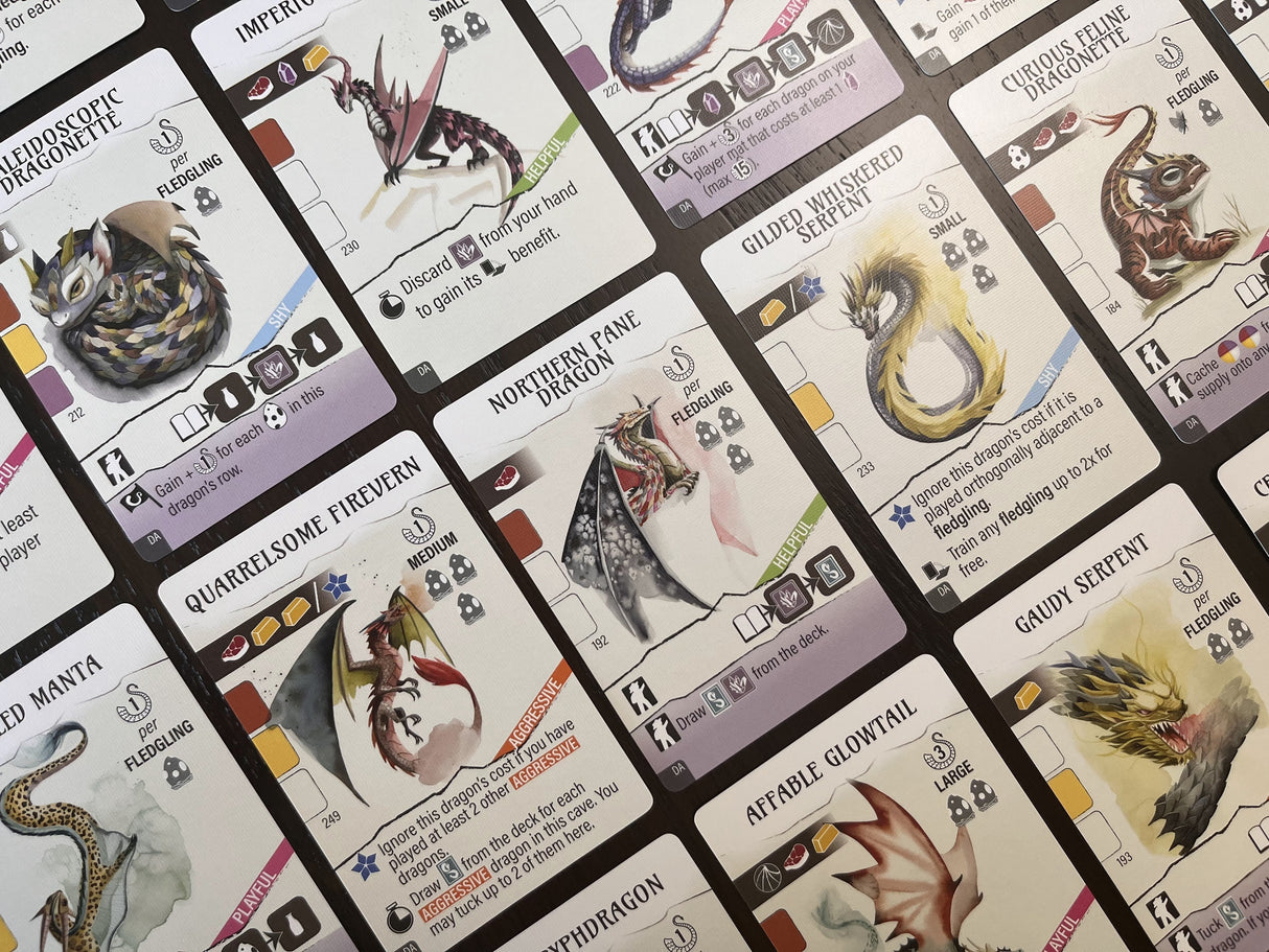 Wyrmspan Dragon Academy dragon cards showing new abilities and artwork