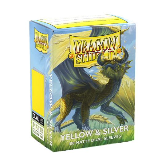Dragon Shield Yellow & Silver Dual Matte Sleeves - Standard Size protecting trading cards