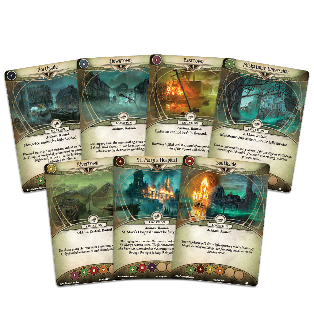 Arkham Horror: The Drowned City Campaign Expansion game components and cards