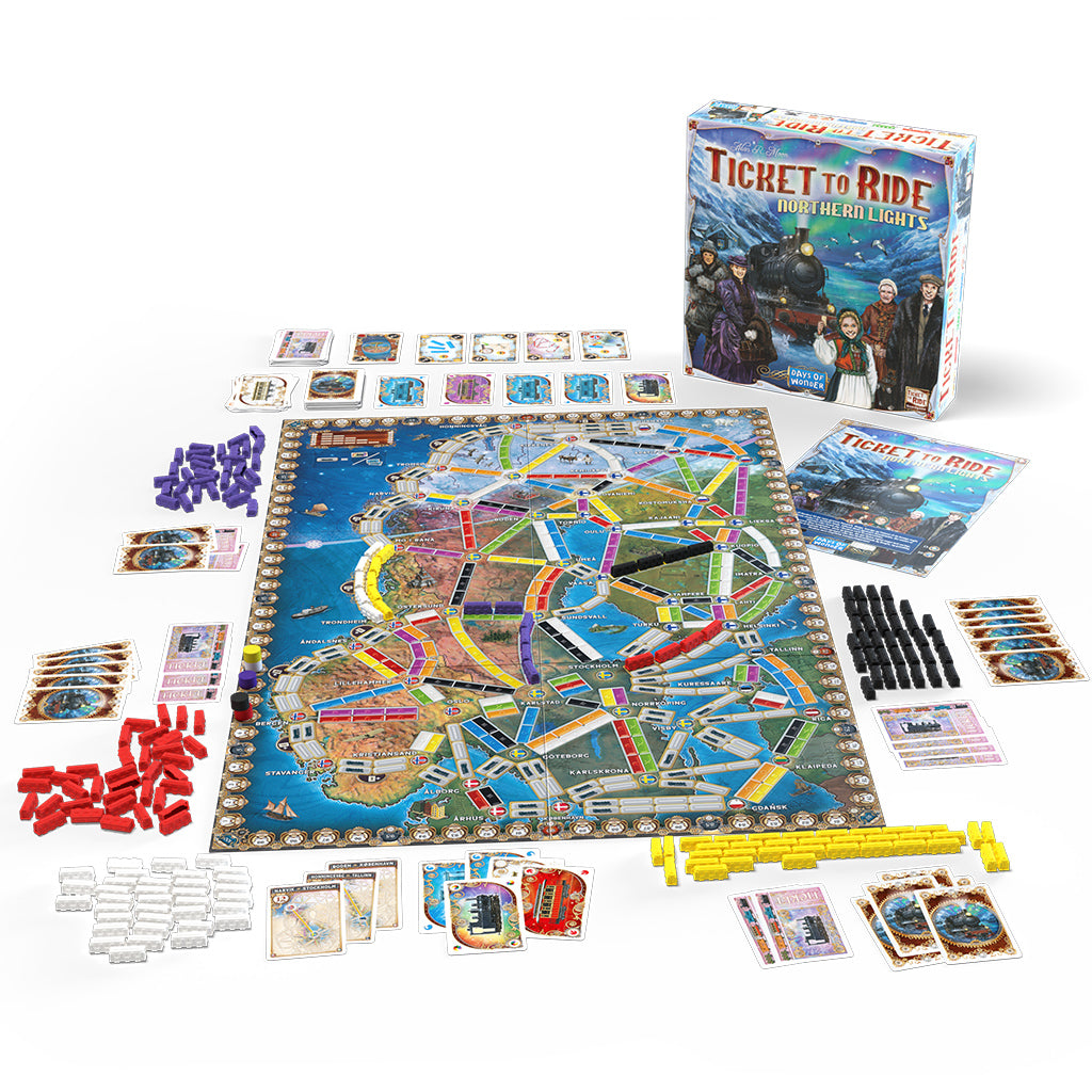 Ticket to Ride Northern Lights gameplay setup with game board