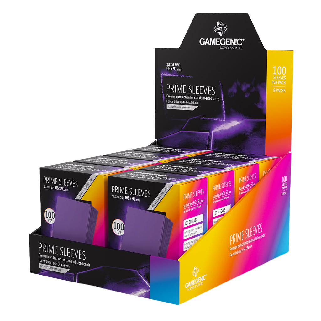 Prime Sleeves Purple Standard Card Game 66x91 sleeves fanned out display