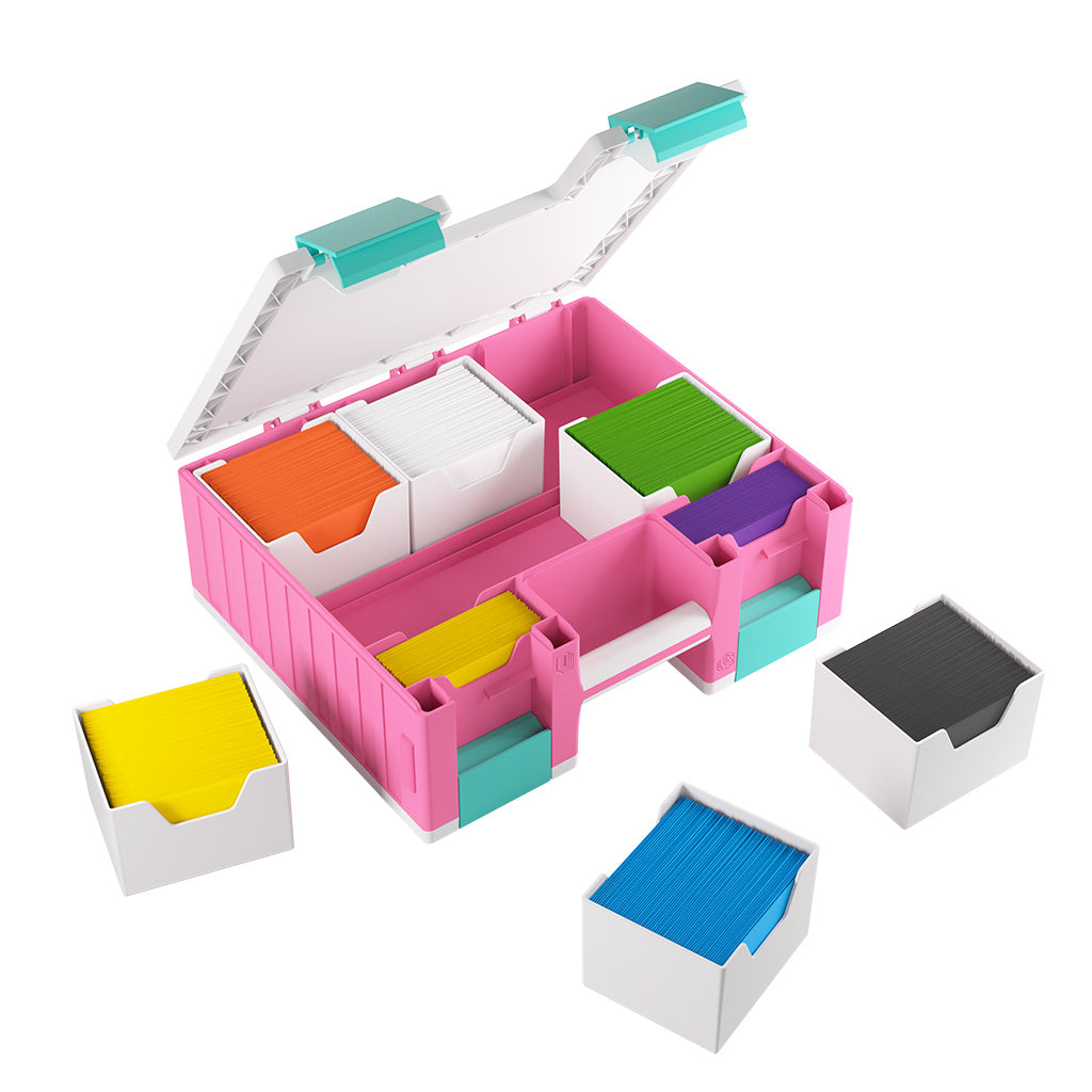 Game Castle - Pink / White / Teal displaying storage compartments