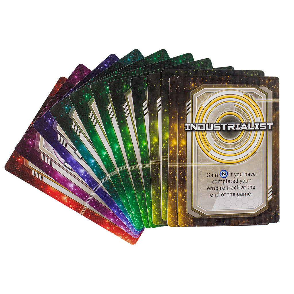 Tiny Epic Galaxies Retail board game box contents and game pieces