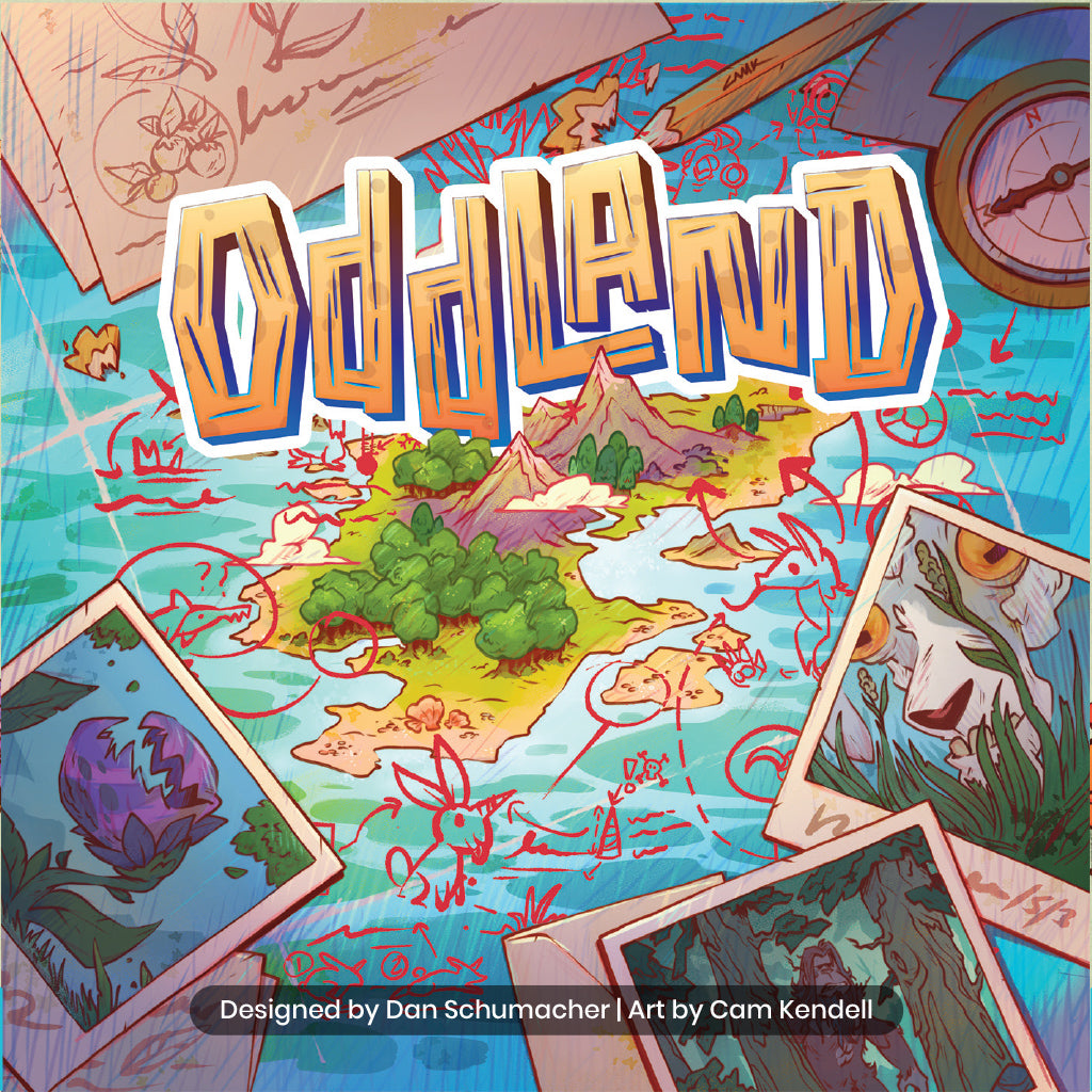 Oddland board game box cover with whimsical fantasy artwork