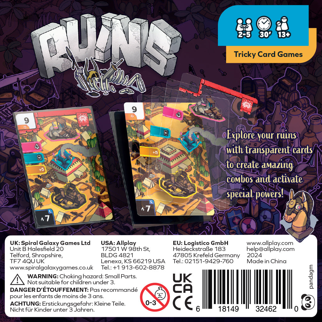 Ruins board game box cover with archaeological exploration artwork