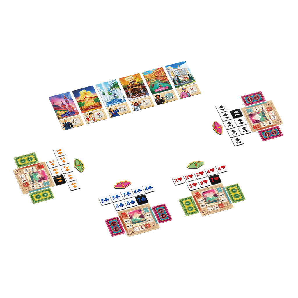 Vegas Strip board game box cover with Las Vegas casino theme