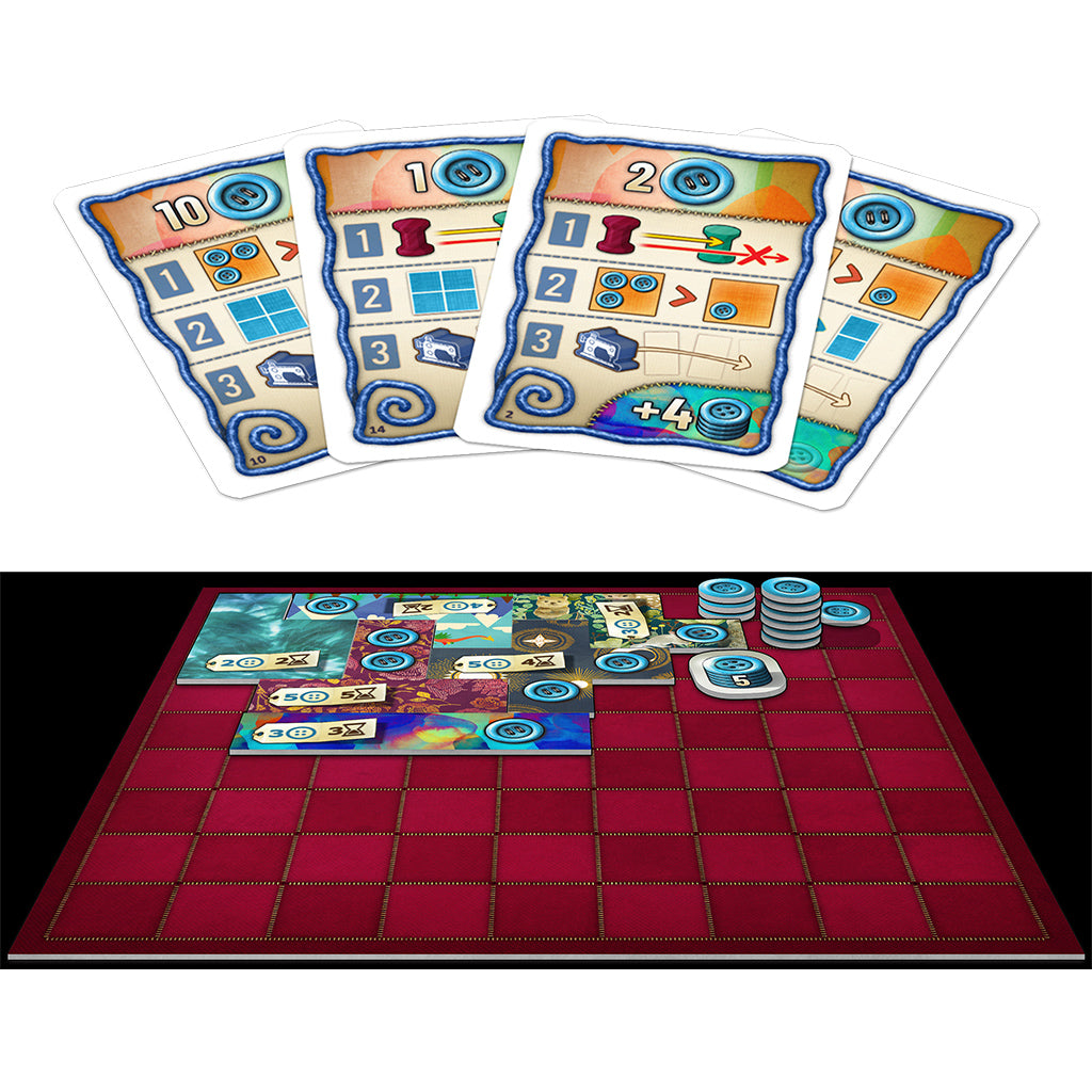 Patchwork Specials: 10-Year Anniversary Edition board game components including special anniversary tiles