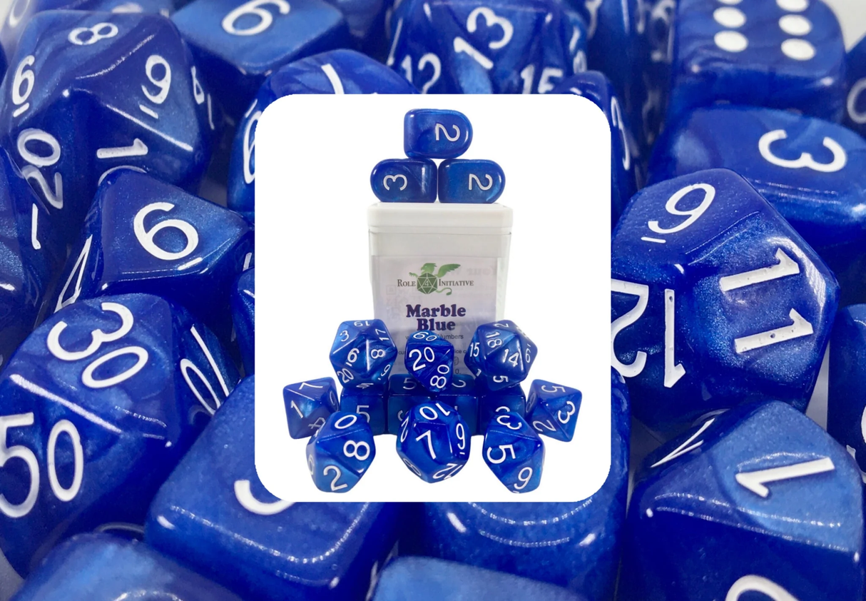 Polyhedral Dice: Marble Blue - Set of 15