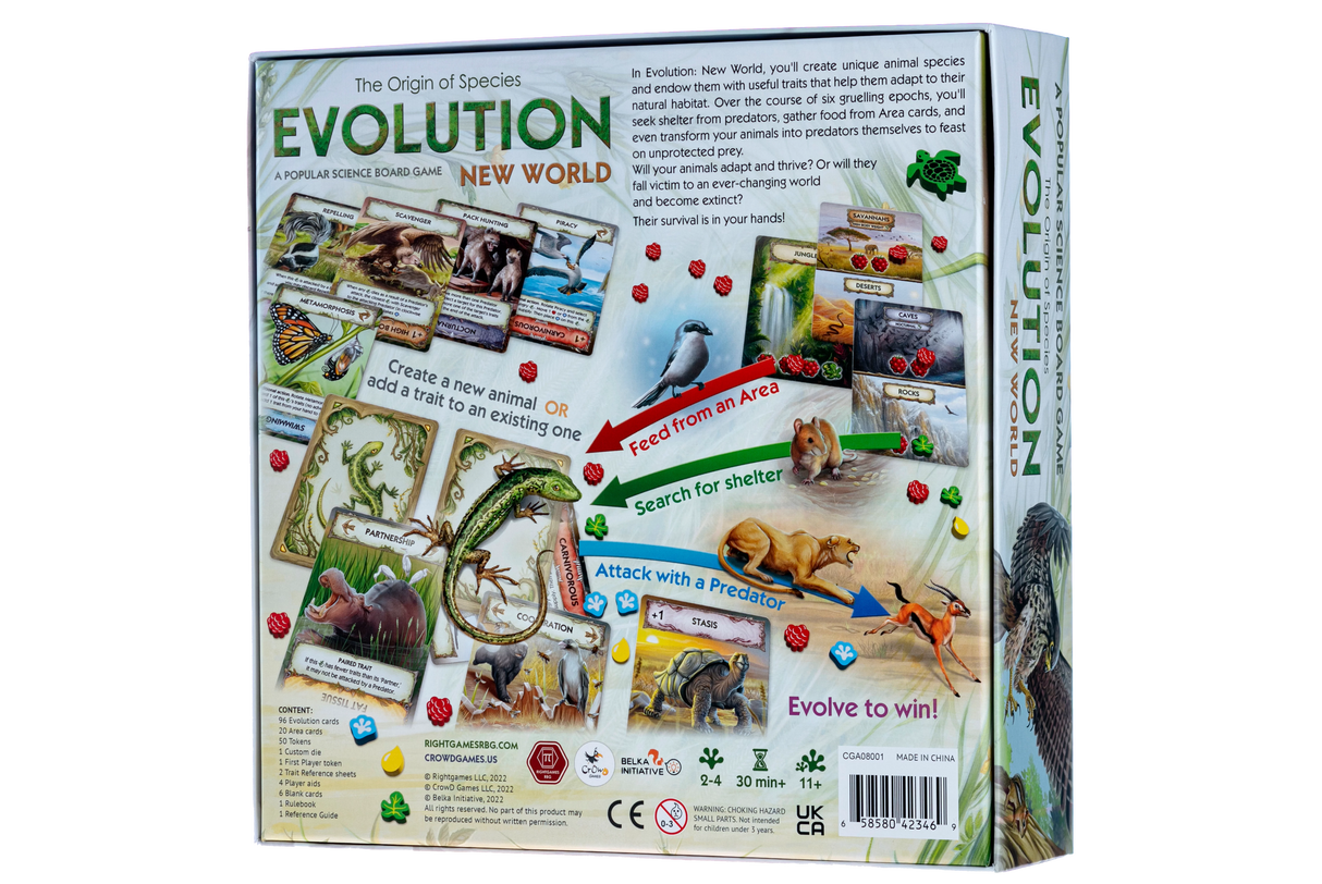 Evolution: New World RPG game box and creature cards display