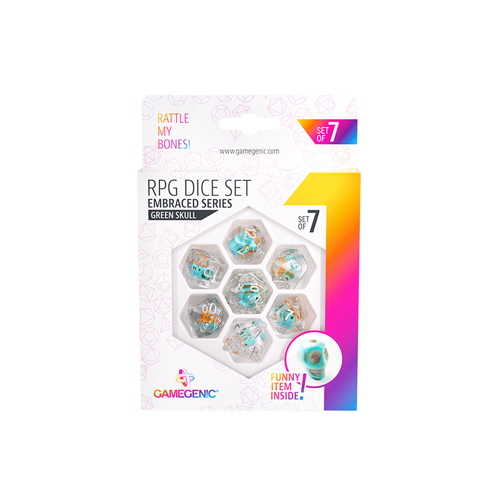 RPG Dice Set Embraced Series - Green Skull Set of 7 | Elderwoods