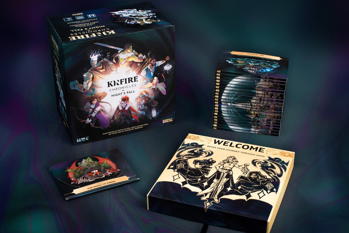 Kinfire Chronicles Night's Fall complete game setup with all components