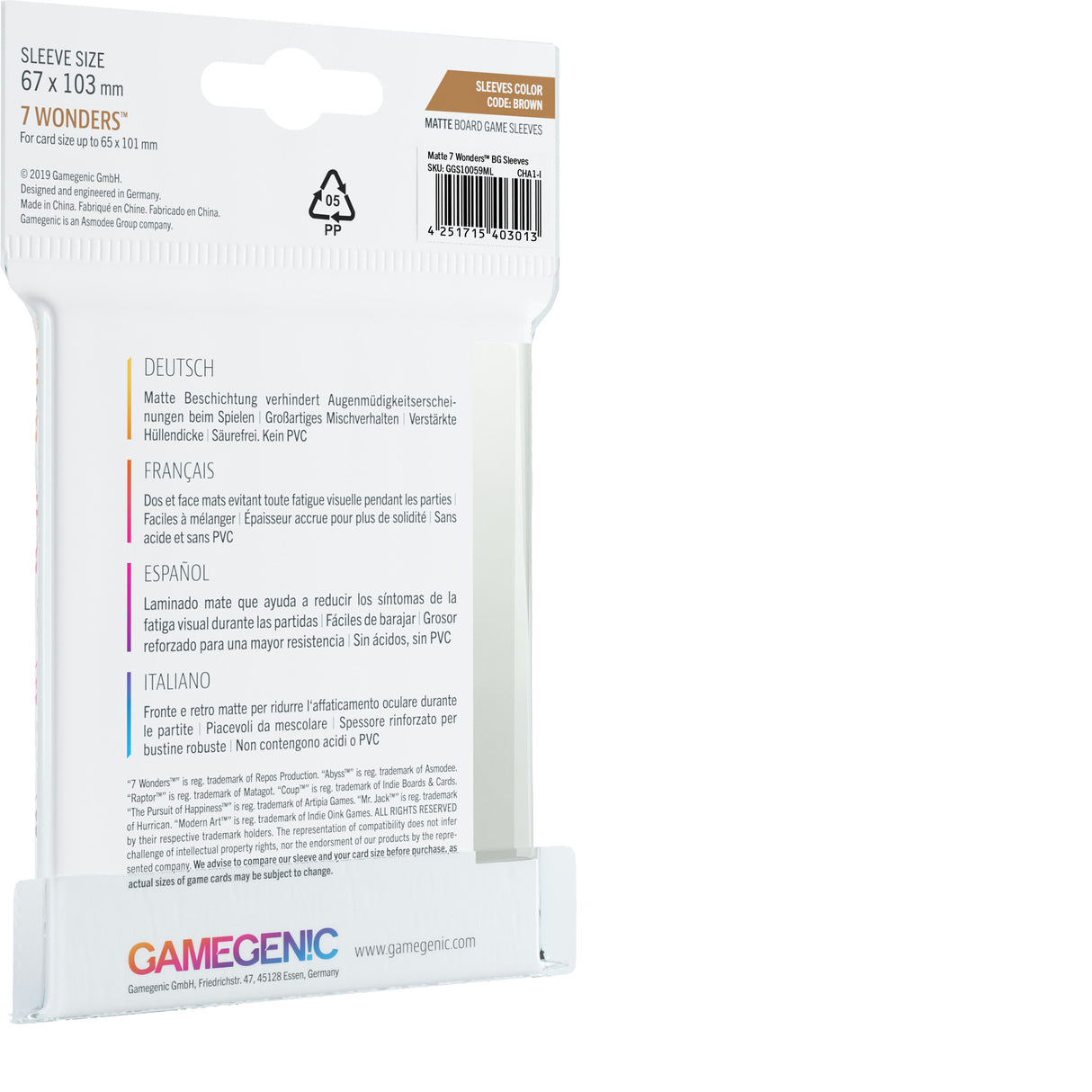 Gamegenic: MATTE Sleeves: 7 Wonders (67 x 103 mm)