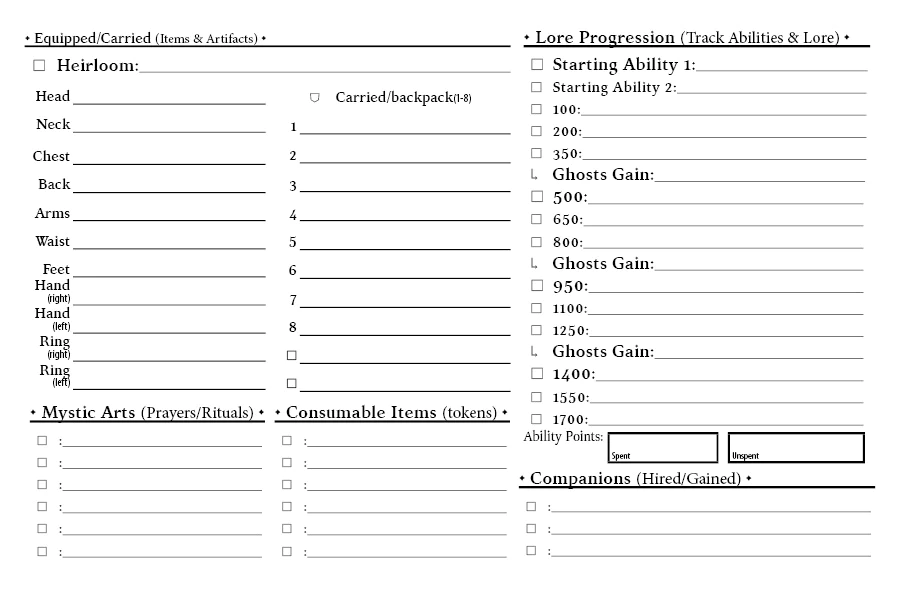 Folklore 2E: The Affliction - Character Record Pads