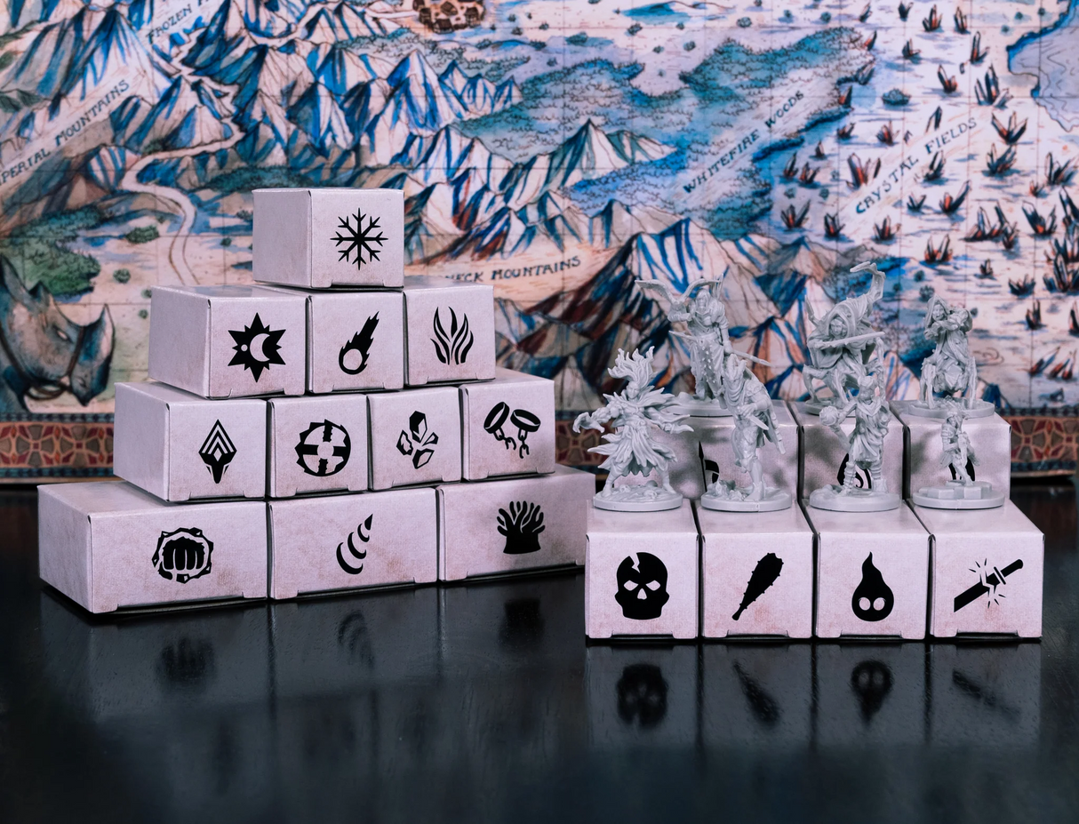 Frosthaven tactical RPG board game components and miniatures