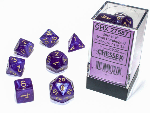 Chessex - Borealis Polyhedral Royal purple/gold luminary 7 die set