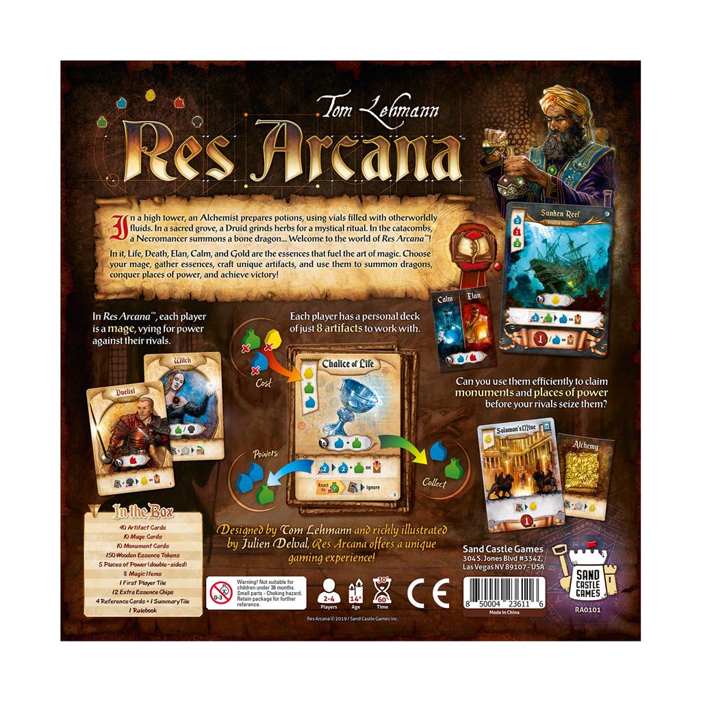 Res Arcana back of box showing game overview and details