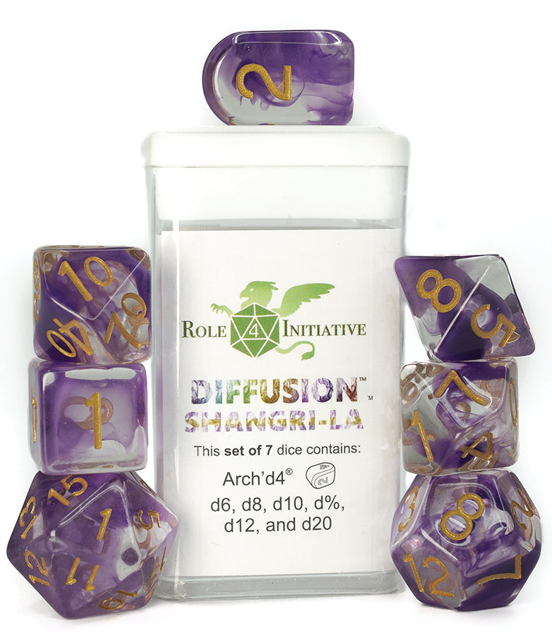 Polyhedral Dice: Diffusion Shangri-La - set of 7 | Elderwoods