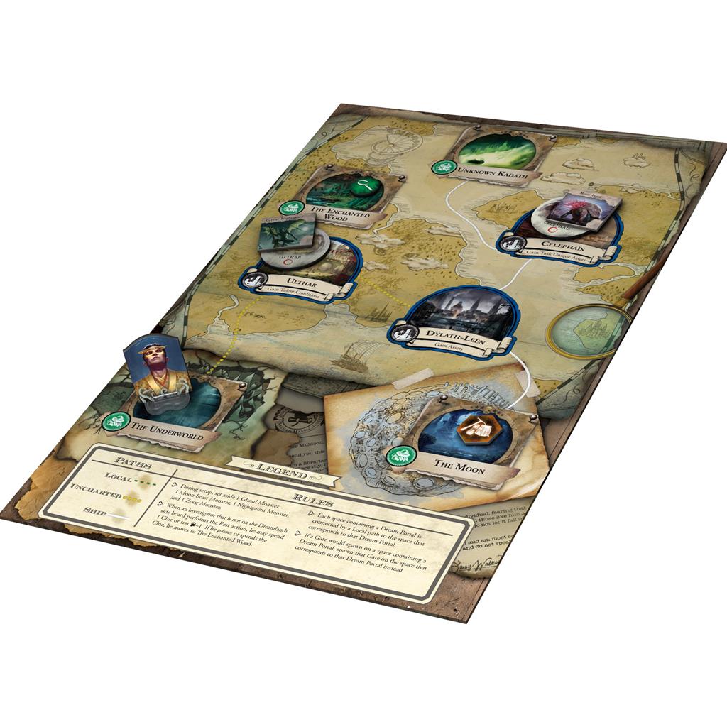 Eldritch Horror Masks of Nyarlathotep expansion components including investigators and ancient one cards