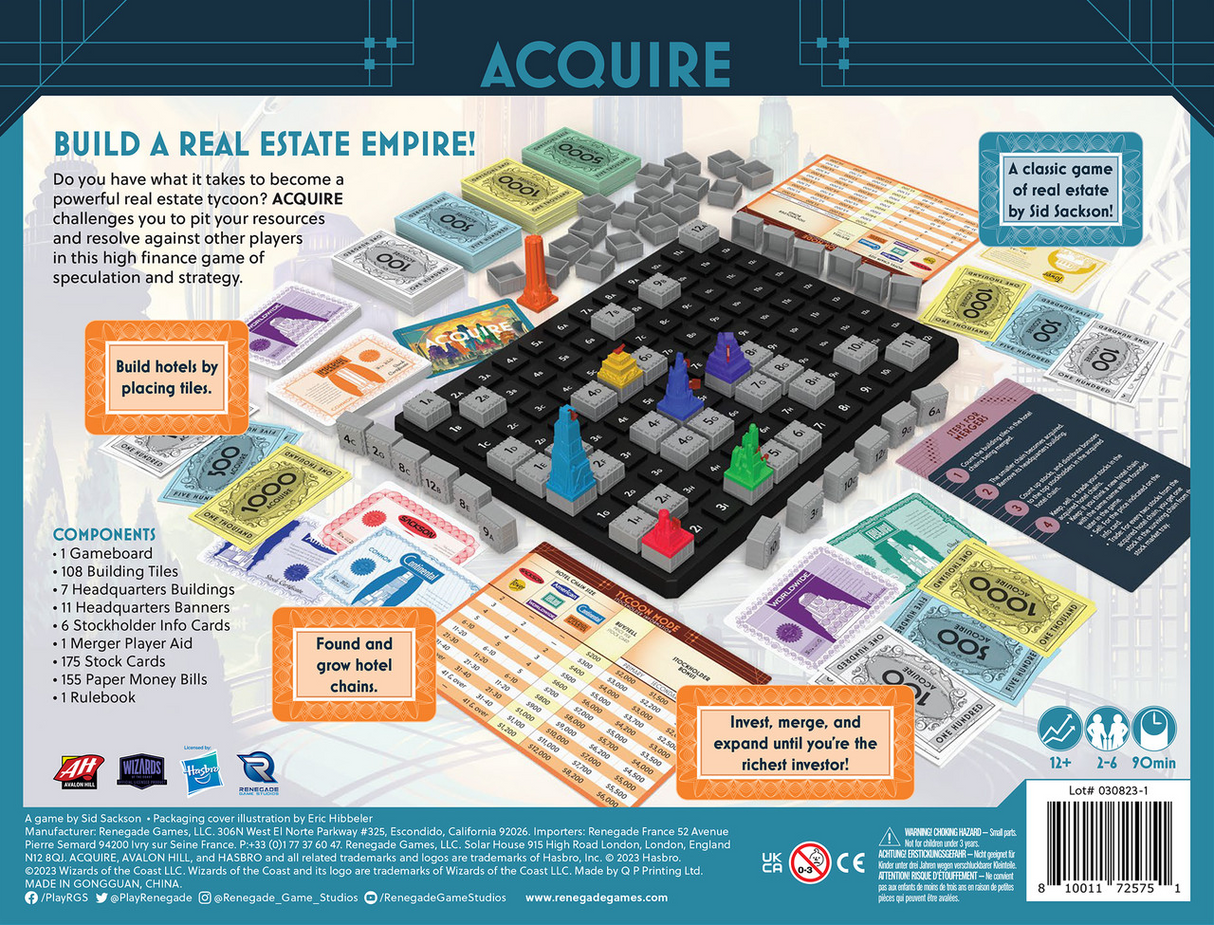 Acquire hotel chain tiles and player pieces