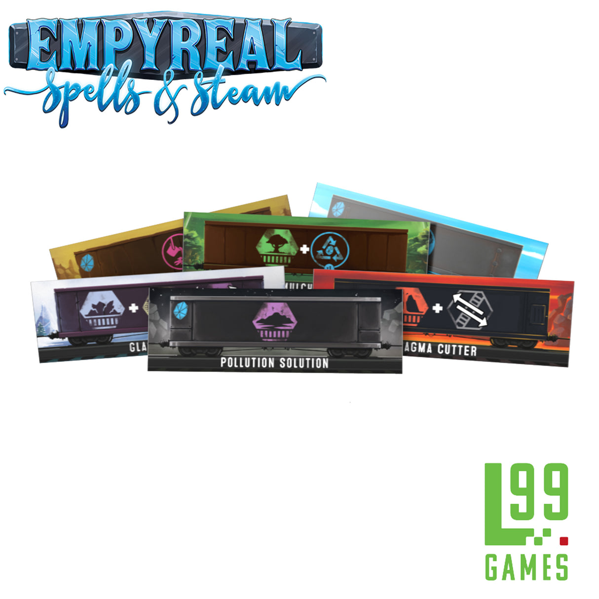 Empyreal Spells and Steam train miniatures and spell cards