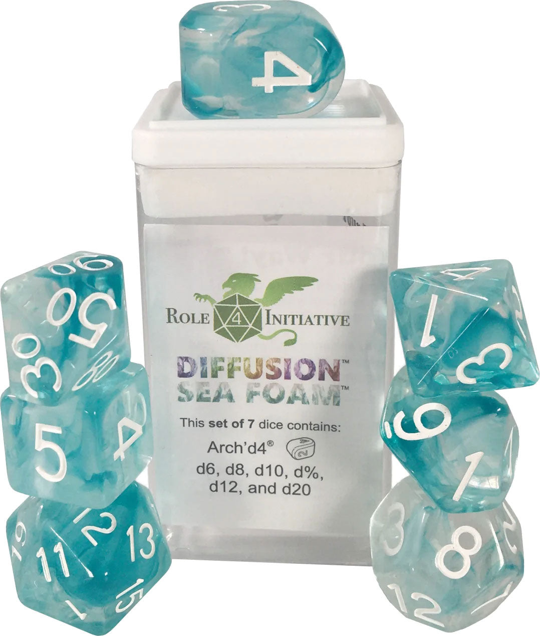 Polyhedral Dice: Diffusion Sea Foam - set of 7 RPG | Elderwoods