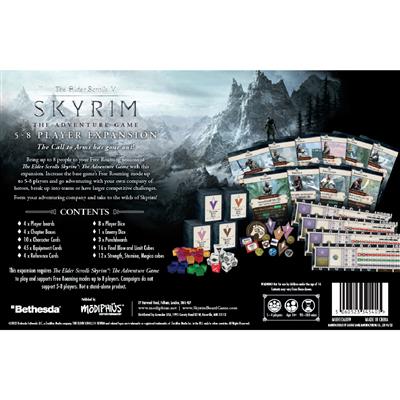 Elder Scrolls: Skyrim 5-8 player Expansion board game box showing additional player components