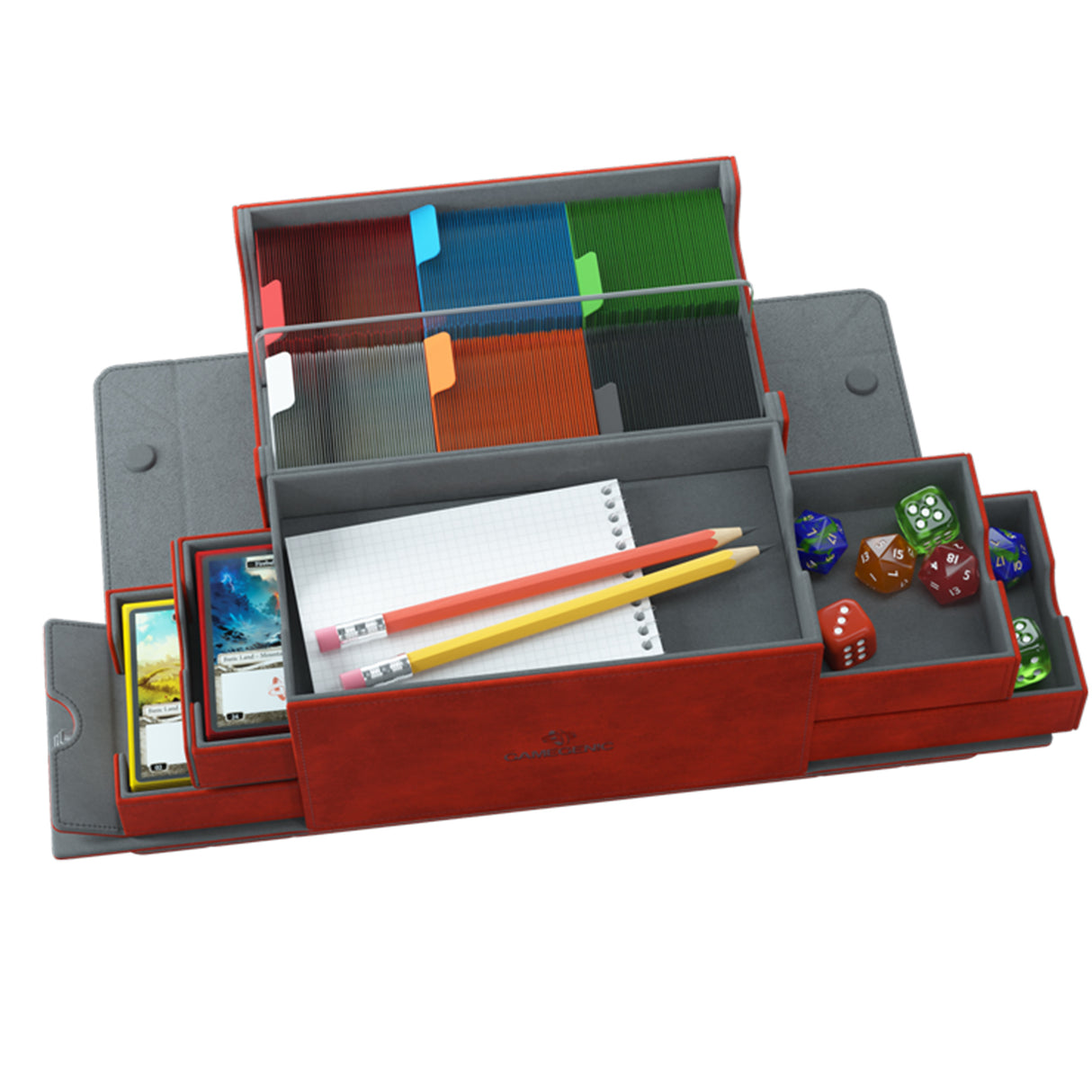 Gamegenic: Games Lair 600+ Red detailed view of removable drawers and organization