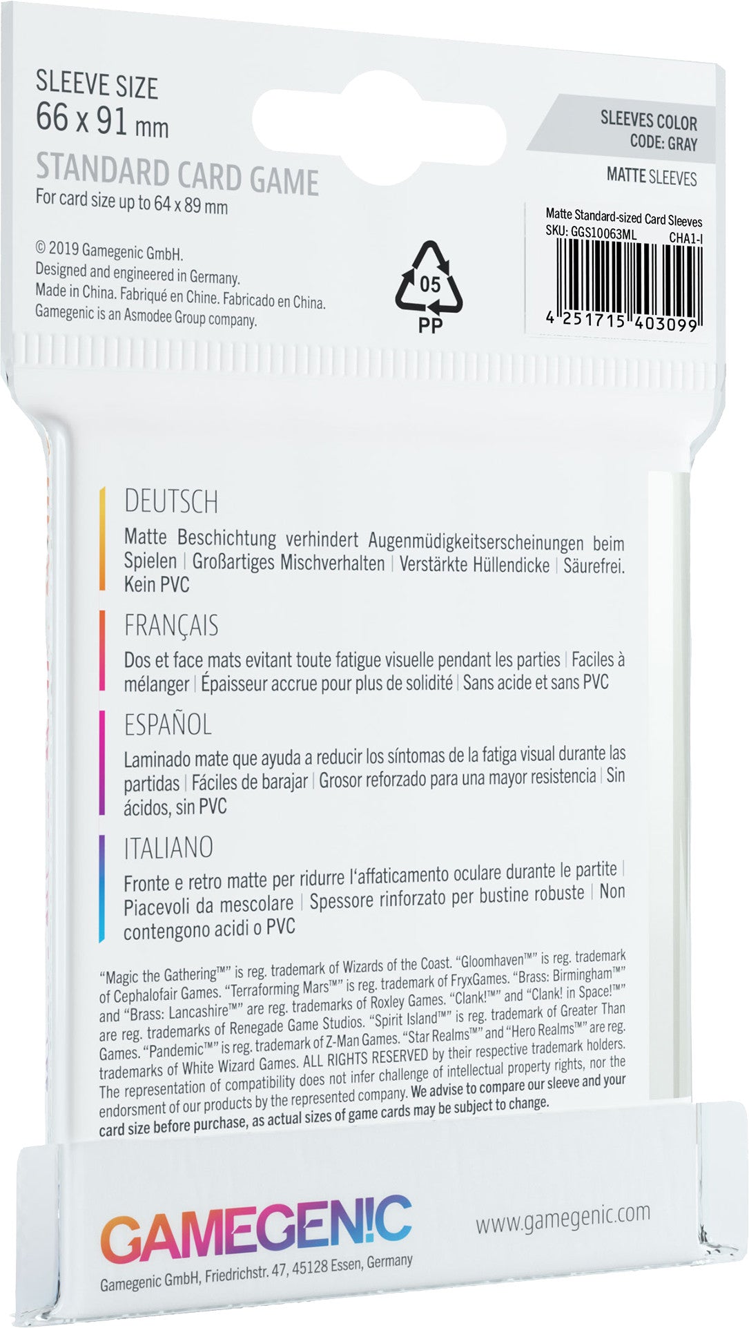 Gamegenic: MATTE Sleeves: Standard Card Game (66 x 91 mm)