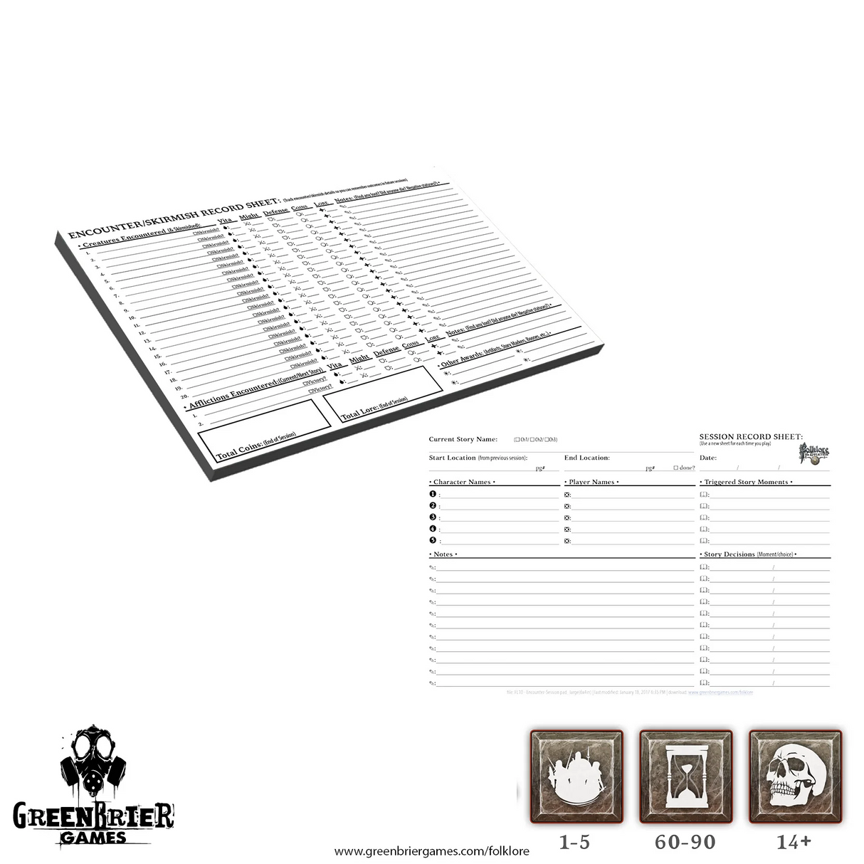 Folklore 2E: The Affliction - Encounter Record Pads