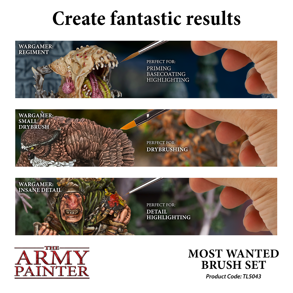 Most Wanted Brush Set featuring complete collection of essential miniature painting brushes