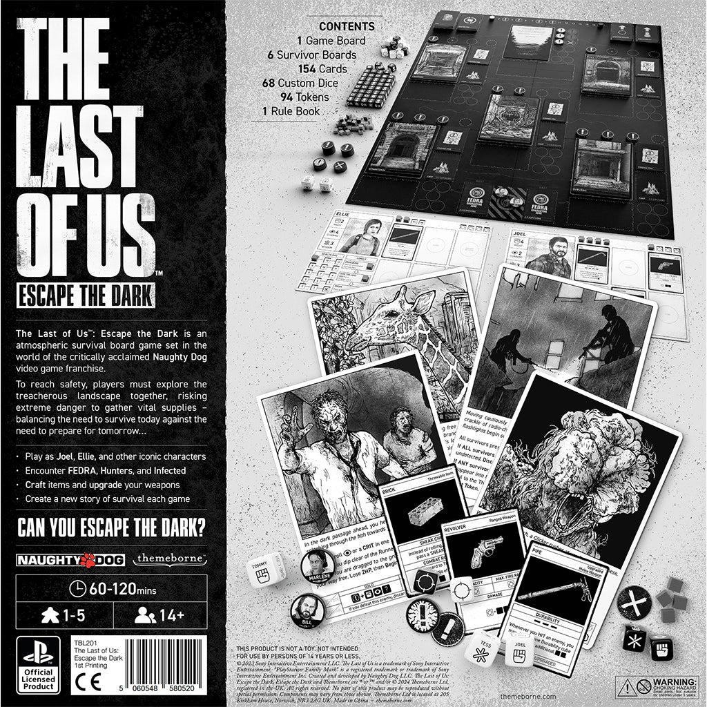 The Last of Us: Escape the Dark game components and cards