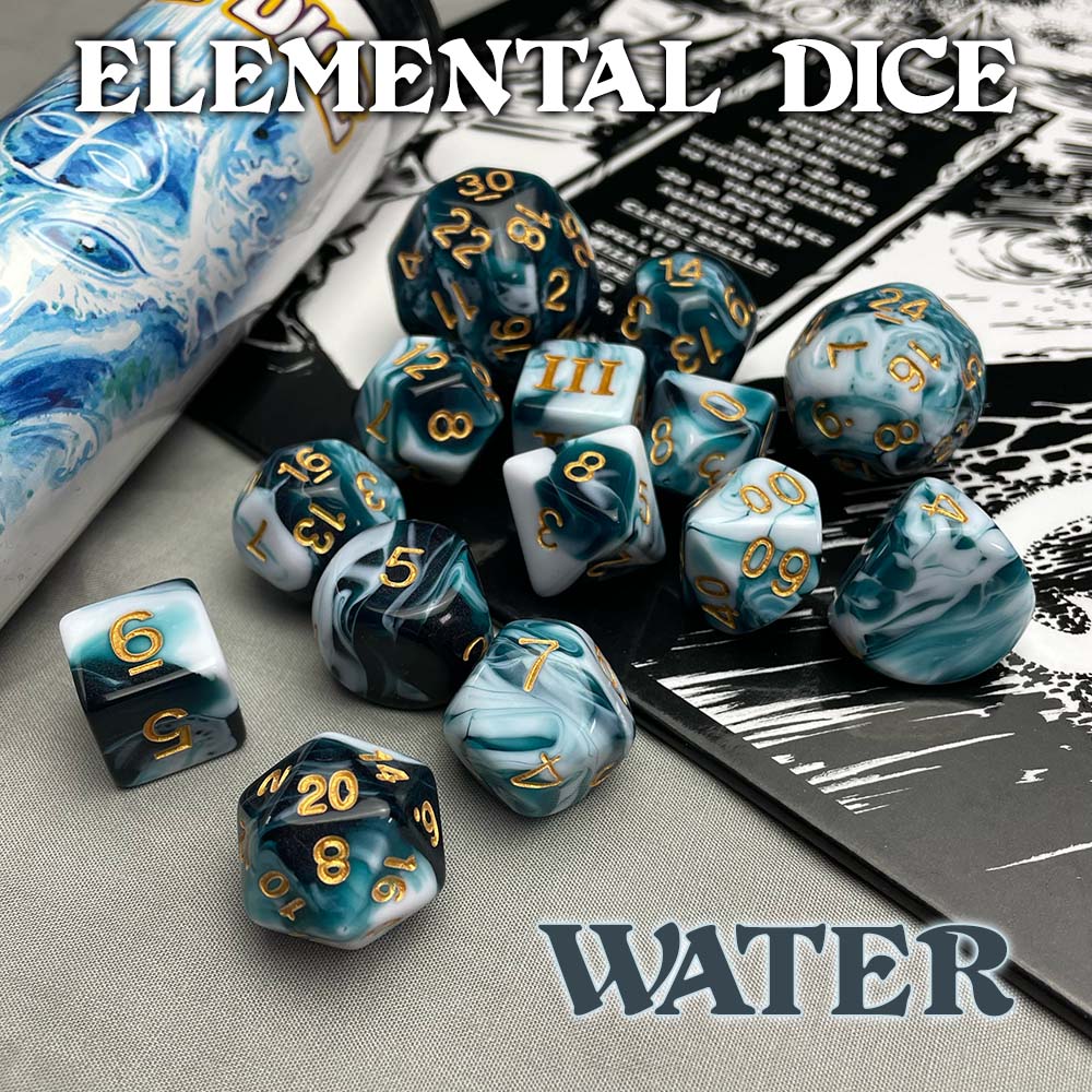 DCC Dice: Elemental Dice Set - Water (14 Dice Set) | Elderwoods