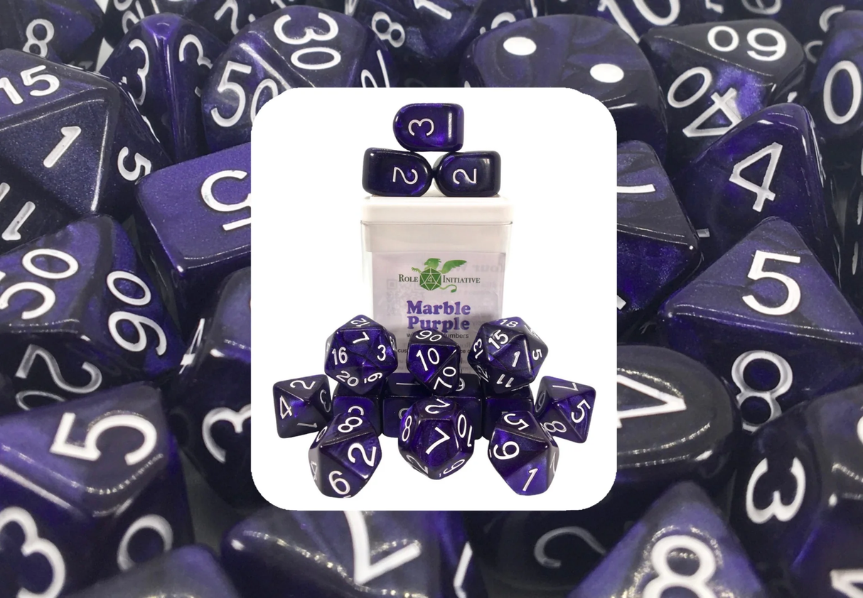 Polyhedral Dice: Marble Purple - Set of 15 | Elderwoods