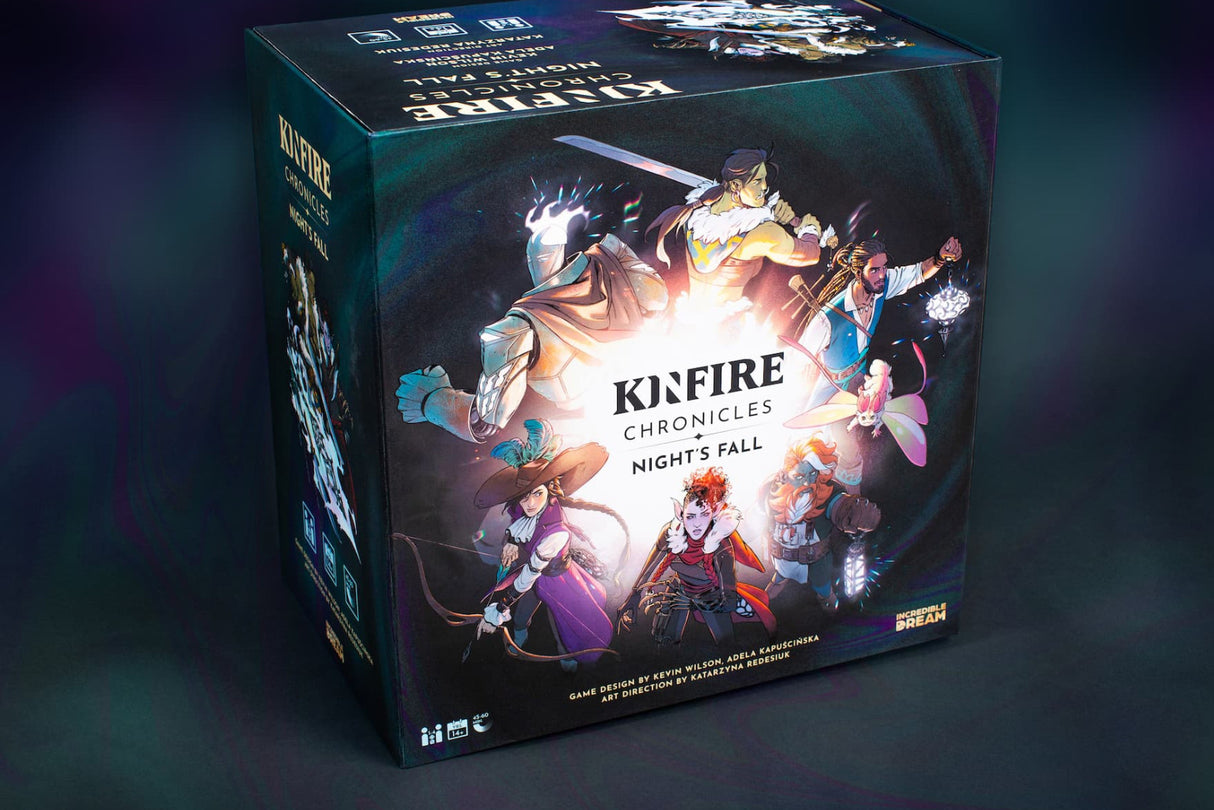 Kinfire Chronicles Night's Fall 2nd printing card-driven adventure game box | Elderwoods