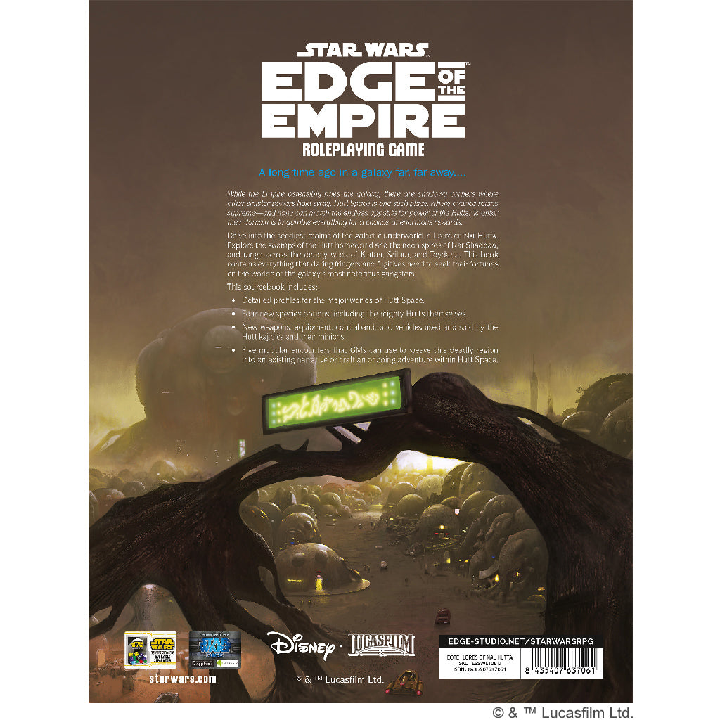 Star Wars - Edge of the Empire RPG: Lords of Nal Hutta RPG back cover with content details