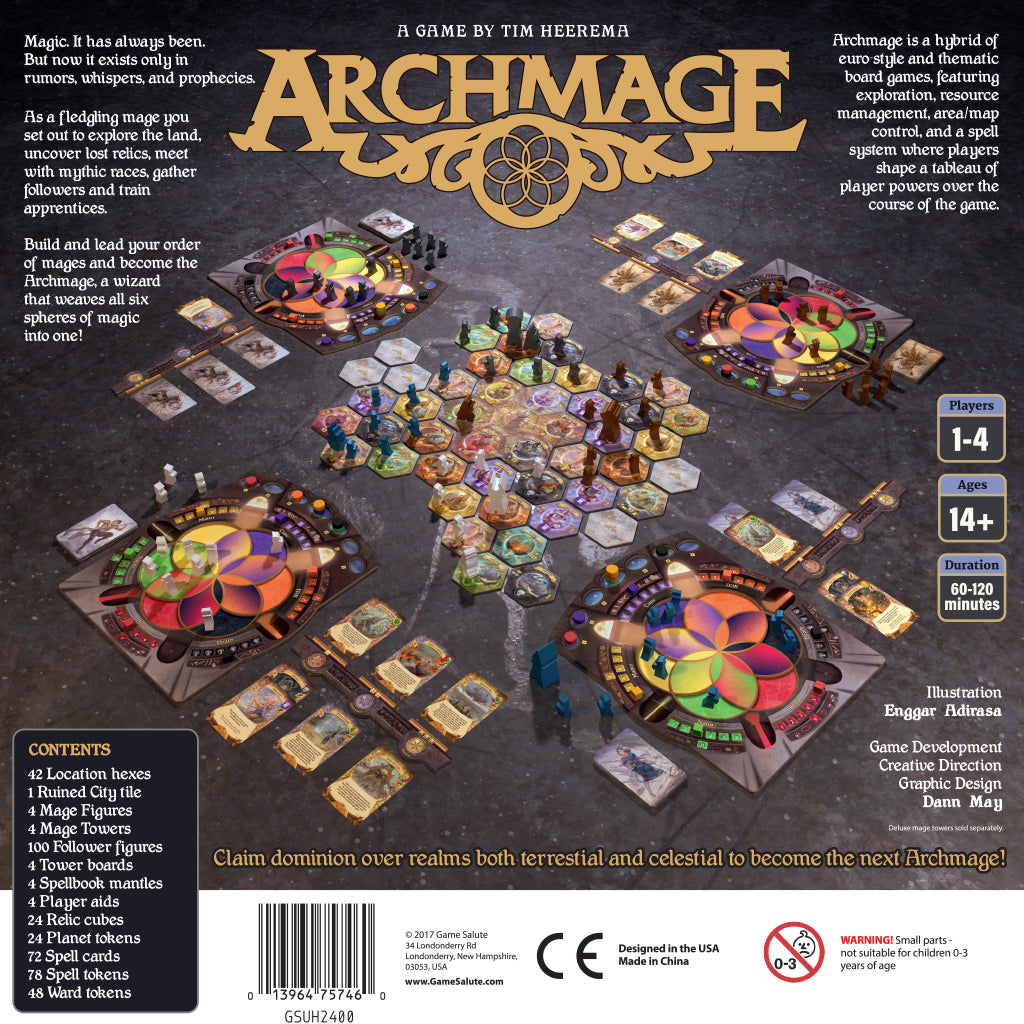 Archmage game components and spell cards