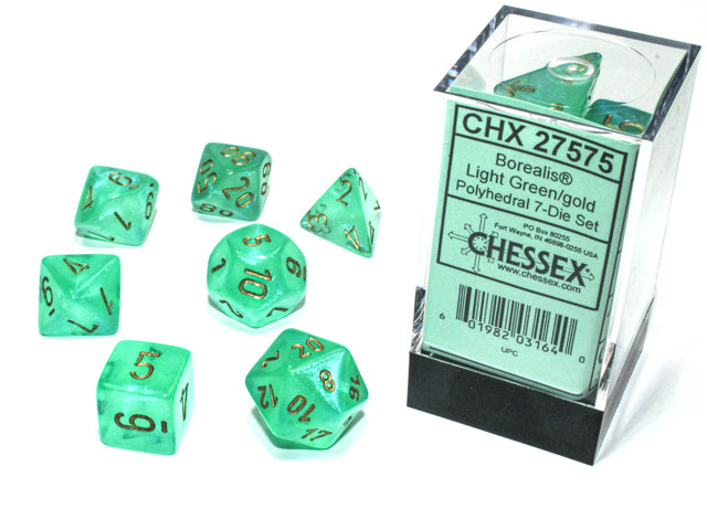 Chessex - Borealis Polyhedral Light green/gold Luminary 7-die set
