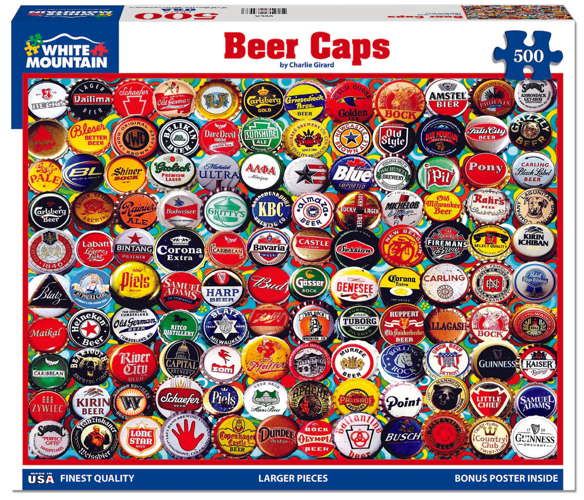 Beer Bottle Caps - 500 Piece Jigsaw Puzzle White Mountain