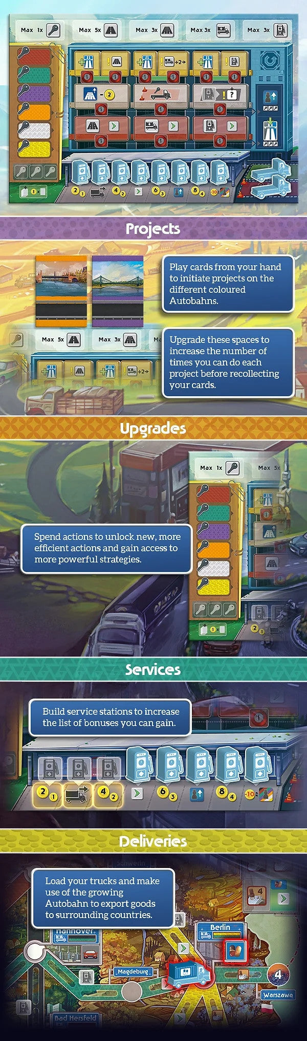 Autobahn gameplay with route construction mechanics