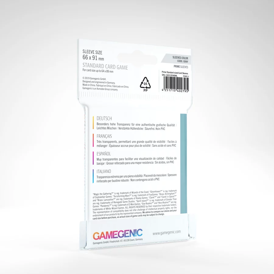 Gamegenic: Prime Sleeves Standard Card Game (66 x 91 mm) code: Gray