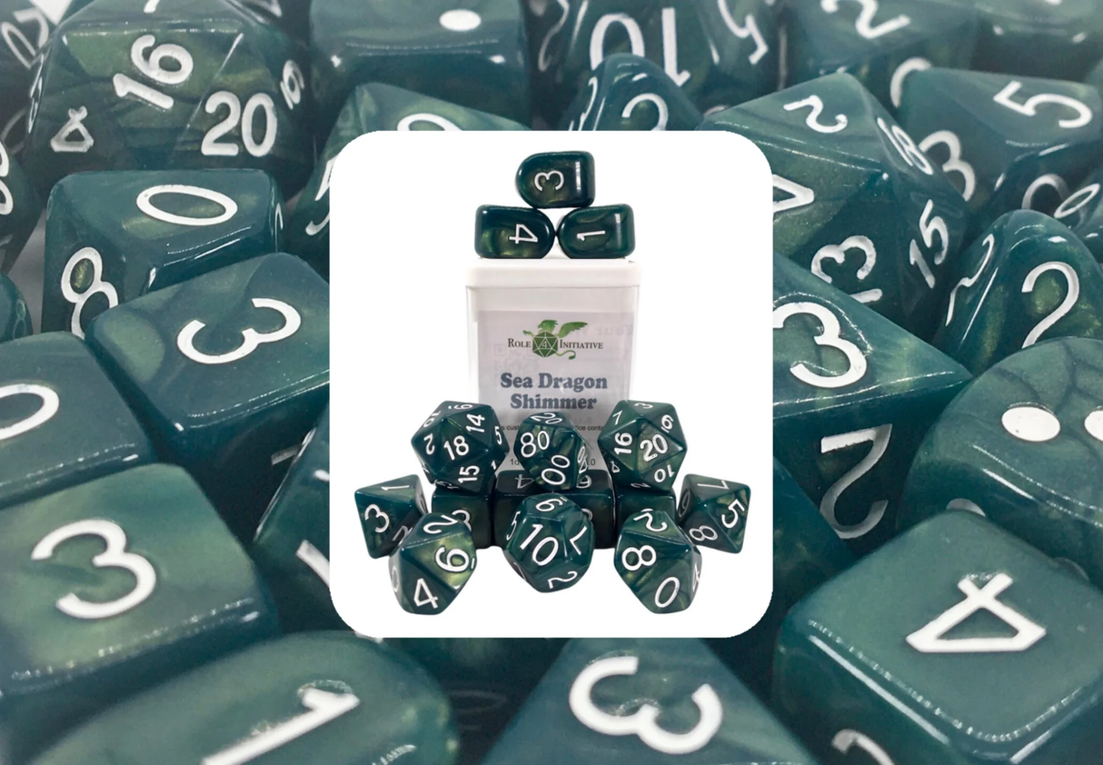 Polyhedral Dice: Seadragon Shimmer - Set of 15 | Elderwoods