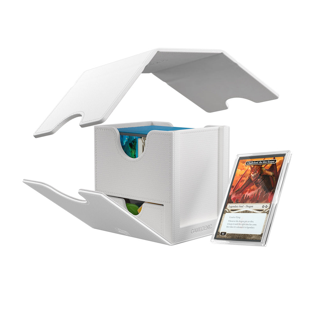 Sidekick PRO 100+ XL Deck Box - White open with card storage