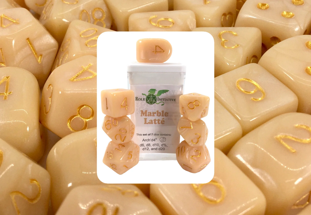 Polyhedral Dice: Marble Latte - Set of 7 | Elderwoods