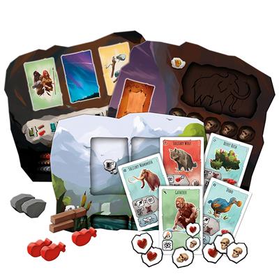 Paleo game components and adventure cards