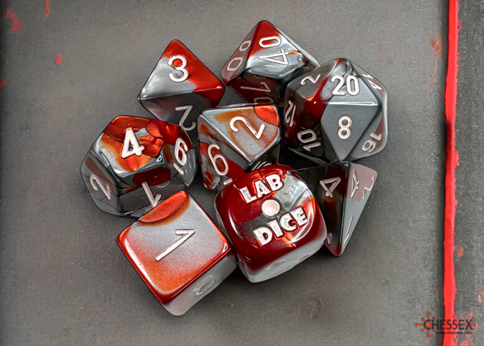 Lab Dice 8: Polyhedral 7-Die Set (w/ bonus die) RPG displaying individual die faces