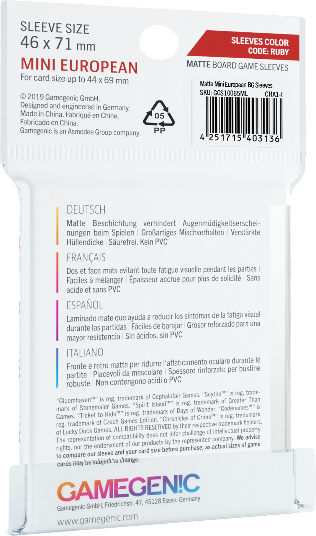 Gamegenic: Sleeve Matte Mini European code: Ruby
