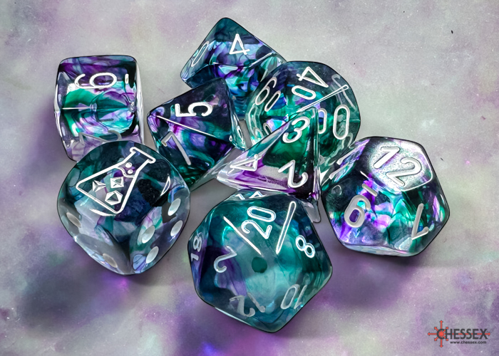 Lab Dice 8: Polyhedral 7-Die Set (w/ bonus die) RPG close-up of dice details