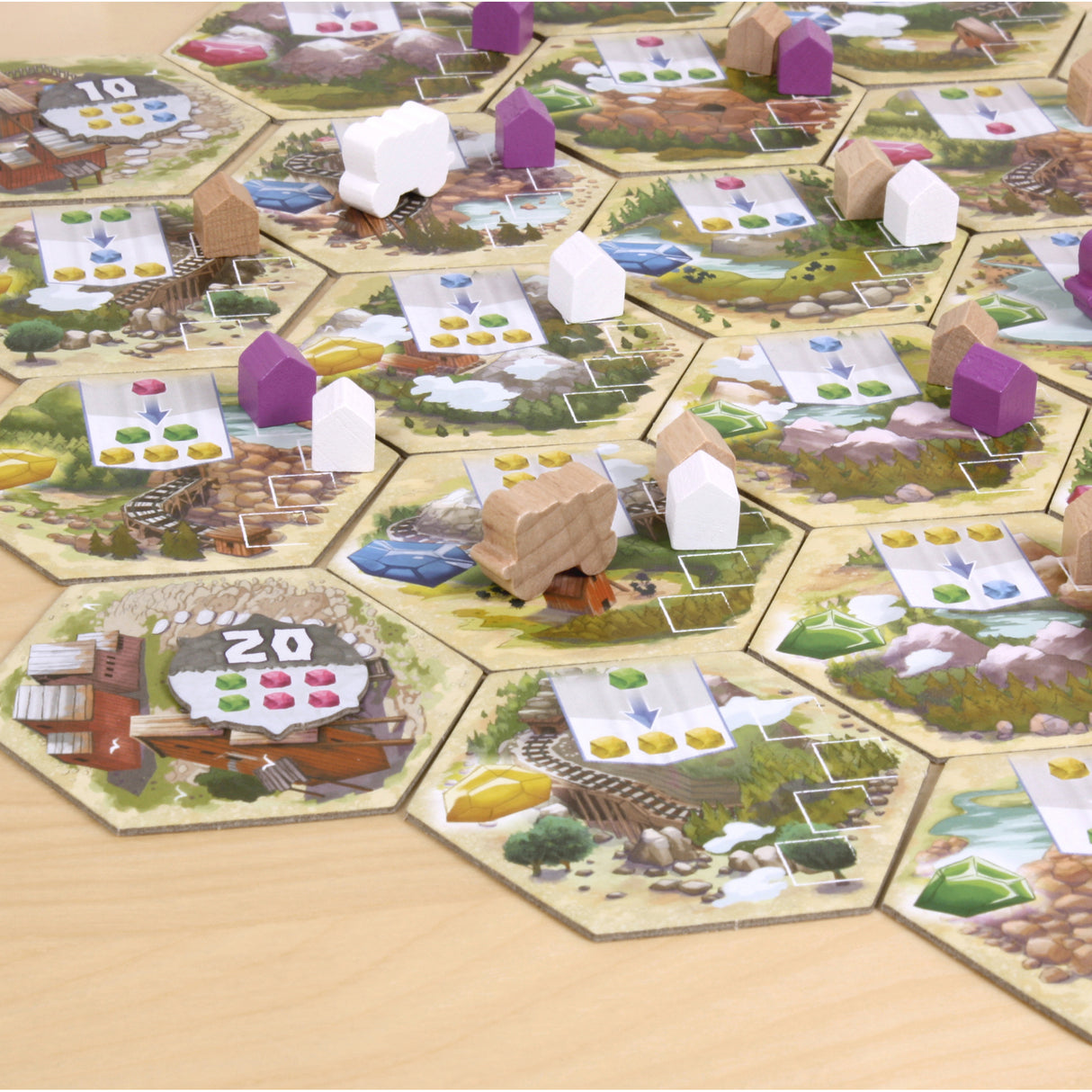 Century: Golem Eastern Mountains board game mountain tiles and tokens